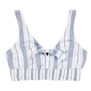 NWT Abercrombie Womens Blue White Striped Bow Tie Crop Top Coastal XS